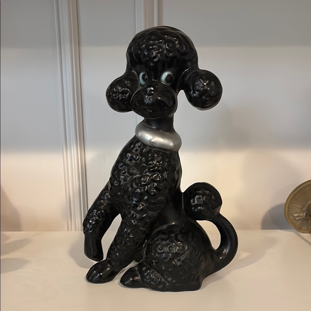 Vintage Black Poodle Figurine with Silver Collar